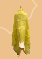 Olive Green Pearl Embroidered Organza Dupatta