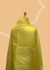 Olive Green Pearl Embroidered Organza Dupatta