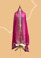 Rani Pink Zardozi Organza Dupatta