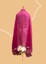 Rani Pink Zardozi Organza Dupatta