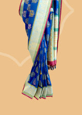 Indigo Floral Bunch Tussar Georgette Saree