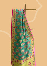 Teal Green Tussar Georgette Saree with Light Pink Motifs