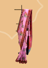 Bubblegum Pink Tussar Georgette Saree with Meenakari Florals