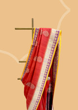 Red Tussar Saree with Purple & Ochre Accents