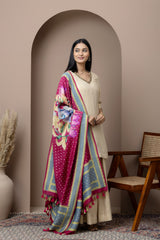 Handpainted Wine Bootidar Muga Dupatta