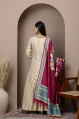 Handpainted Wine Bootidar Muga Dupatta