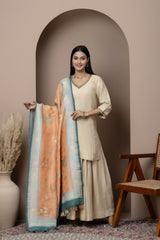 Peach & Aqua Tissue Georgette Dupatta