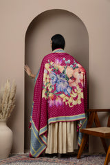 Handpainted Wine Bootidar Muga Dupatta