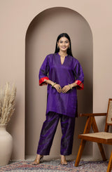 Purple Satin Silk Coord Set