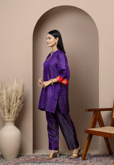 Purple Satin Silk Coord Set