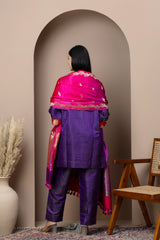 Wine & Purple Satin Silk Dupatta