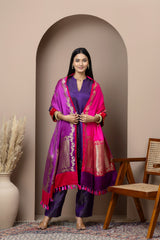 Wine & Purple Satin Silk Dupatta