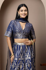 Navy Blue Silk Sharara Set