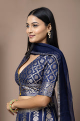 Navy Blue Silk Sharara Set