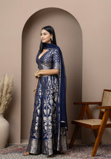 Navy Blue Silk Sharara Set