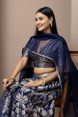 Navy Blue Silk Sharara Set