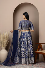 Navy Blue Silk Sharara Set
