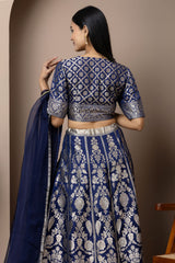 Navy Blue Silk Sharara Set