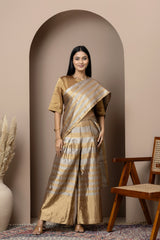 Bronze Tissue Pant & Half Dupatta Saree Set
