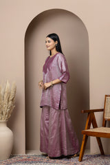 Purple & Silver Silk Sharara Set