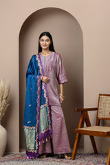 Handshaded Royal Blue Satin Dupatta