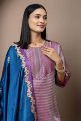 Handshaded Royal Blue Satin Dupatta
