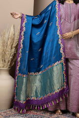 Handshaded Royal Blue Satin Dupatta