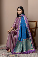 Handshaded Royal Blue Satin Dupatta