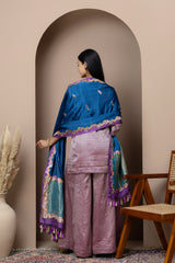 Handshaded Royal Blue Satin Dupatta