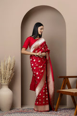 Red Kadhwa Saree with Floral Border