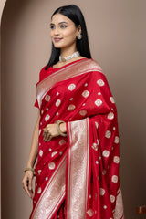 Red Kadhwa Saree with Floral Border