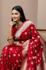 Red Kadhwa Saree with Floral Border