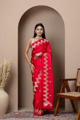 Sindoori Red Zari Satin Silk Saree