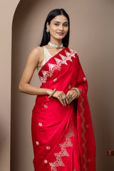Sindoori Red Zari Satin Silk Saree