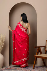 Sindoori Red Zari Satin Silk Saree