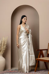 Self Embossed Silver Tissue Saree