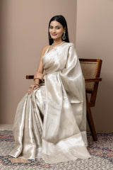 Self Embossed Silver Tissue Saree