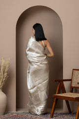 Self Embossed Silver Tissue Saree