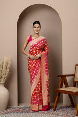 Red-Orange Shaded Ghat Chola Georgette Saree