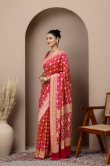 Red-Orange Shaded Ghat Chola Georgette Saree