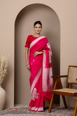 Tomato Red Floral Tussar Georgette Saree