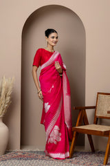 Tomato Red Floral Tussar Georgette Saree