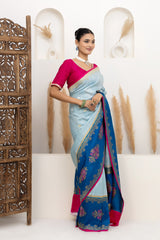 Powder Blue Meenakari Tussar Georgette Saree