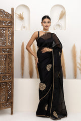Black Zardozi Embroidered Organza Saree