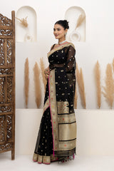 Black Organza Saree With Zari Bootas