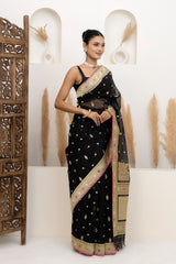 Black Organza Saree With Zari Bootas