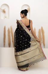 Black Organza Saree With Zari Bootas