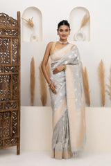 Gray Floral Jaal Tissue Silk Saree