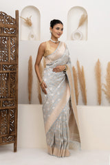 Gray Floral Jaal Tissue Silk Saree