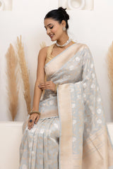Gray Floral Jaal Tissue Silk Saree